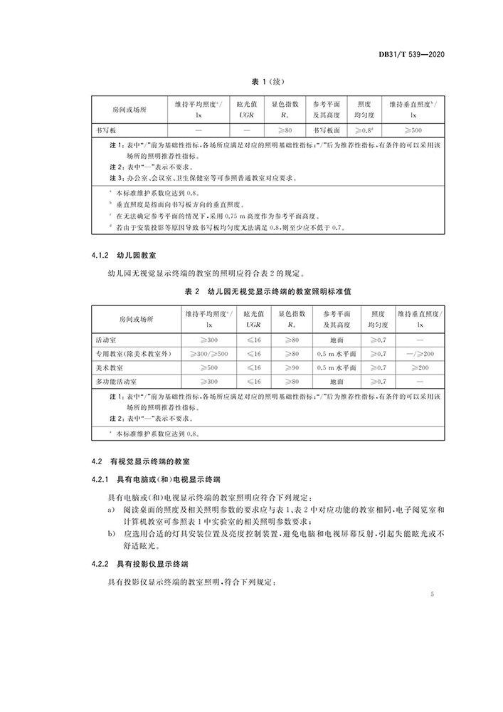 DB31T539-2020_沪_中小学校及幼儿园教室照明设计规范A