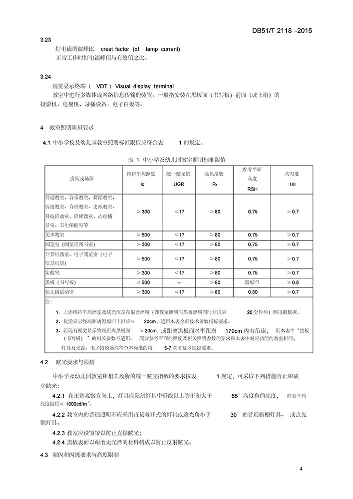 DB51T2118-2016中小学校及幼儿园教室照明设计规范