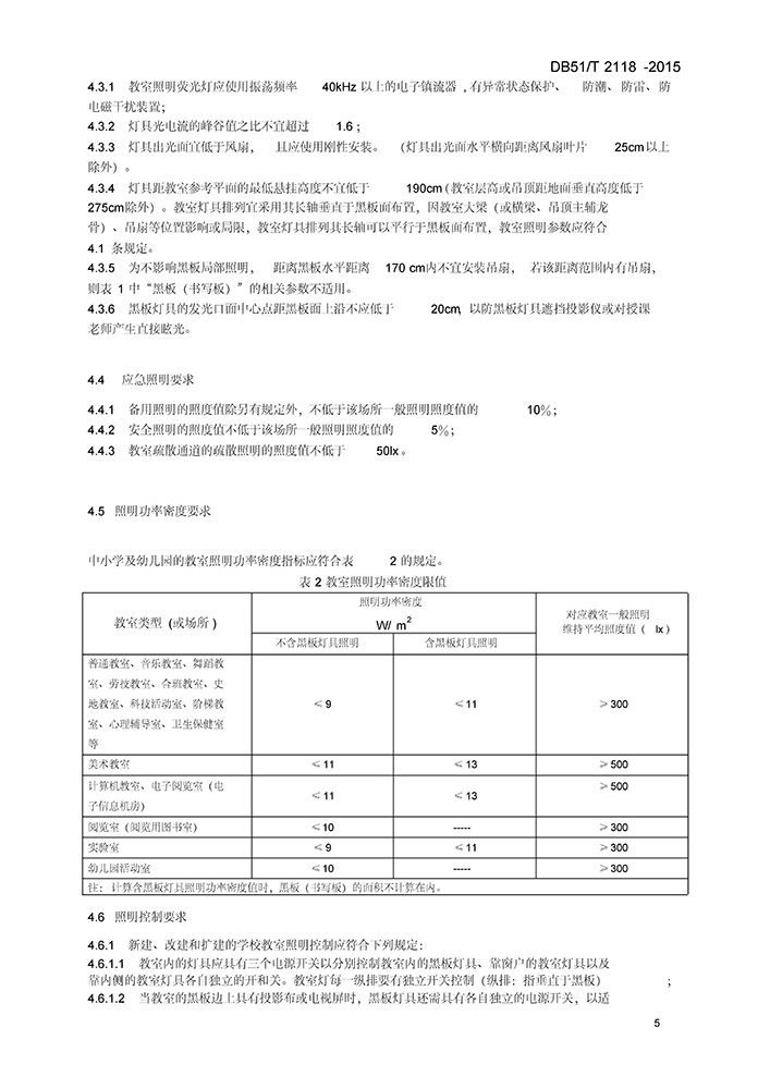 DB51T2118-2016中小学校及幼儿园教室照明设计规范